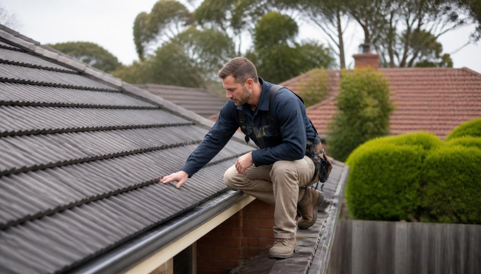 Roofer inspecting a Melbourne tile roof
